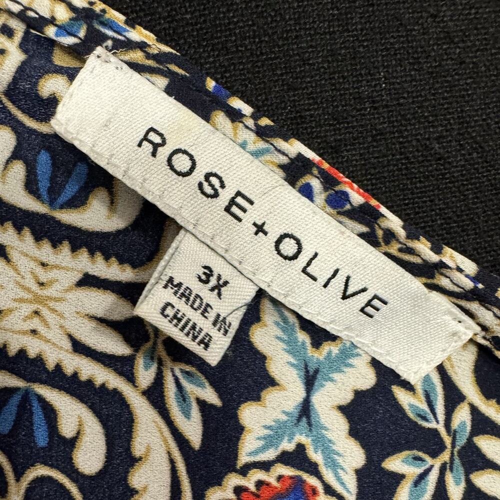 Rose And Olive Blouse 3X Womens Flowy Top Boho Casual Mixed Print Colorful - Picture 6 of 7